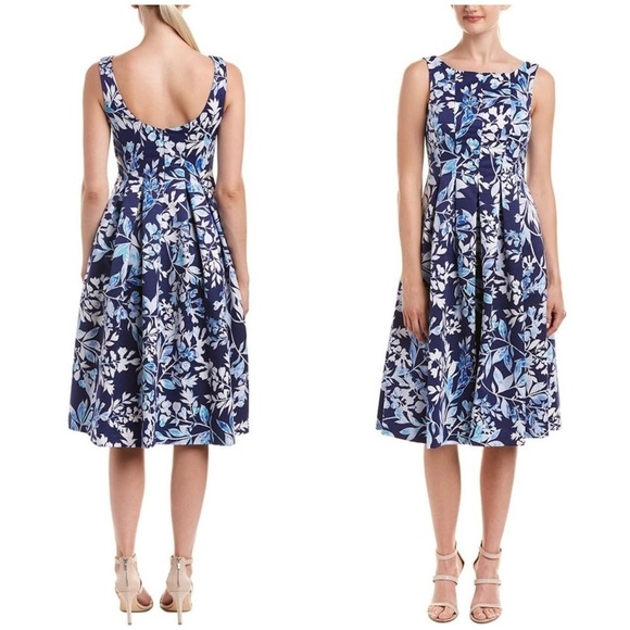 Eliza J Dresses & Skirts - Eliza J Bodice Fit & Flare Swing Dress Blue Floral Cocktail Party MIDI Sz 4 NWT